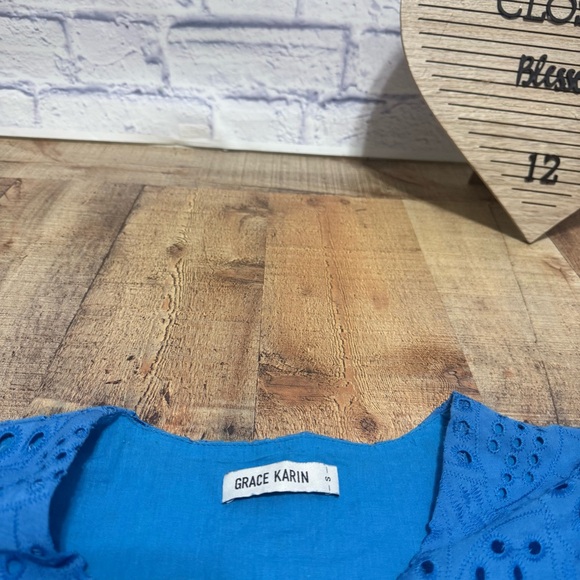 GRACE KARIN Shirt Puffed Short Sleeve Blouses V Neck Button-up - Picture 9 of 13